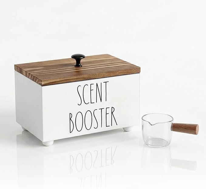CHONIC Laundry Scent Booster Container, Farmhouse Scent Beads Storage Organization, Rustic Wood Dispenser for Clothing Fragrance Beads, Laundry Room Powder Box, Laundry Detergent Organizer Bin