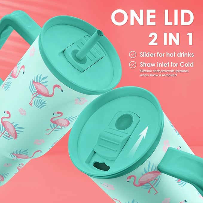Flamingo Tumbler, Stainless Steel Insulated Tumblers Coffee Mug Cup with Handle, Gifts for Women Girls on Birthday Christmas Summer, 40oz
