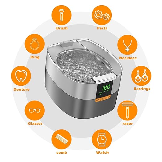 KECOOLKE Ultrasonic Jewelry Cleaning Machine, 750ml Sonic Cleaner with Digital Timer for Eyeglasses, Rings，Silver， Cleaner Solution for Gifts
