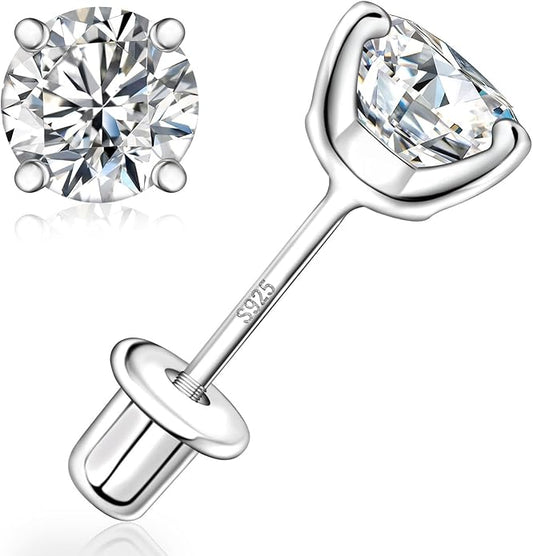Moissanite Screw Back Earrings Studs - 0.2CT-4CT Moissanite Earrings for Women 925 Sterling Silver Piercing Real Colorful Moissan Hypoallergenic Jewelry Ear Stud Gifts
