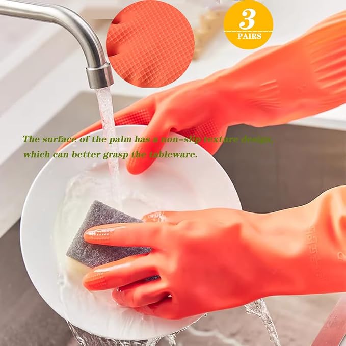 3 Pairs Household Extra Long Kitchen Gloves for Washing Dishes，20.05inches Rubber Cleaning Gloves，Reusable Latex Living Wash Gloves，Long Sleeves(Medium, Red)