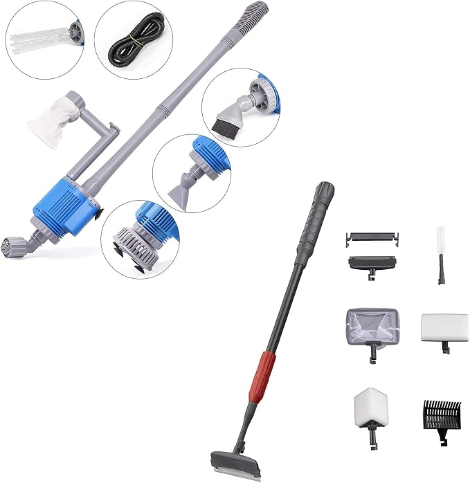 UPETTOOLS Aquarium Gravel Cleaner - Electric Automatic Removable Vacuum Bundle with 6 in 1 Aquarium Cleaning Tool