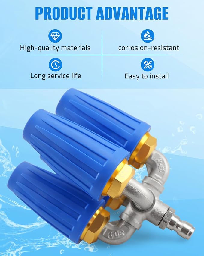 4-in-1 Pressure Washer Turbo Nozzle, 1/4" Quick Connector, 360 Rotating, 2.5 Orifice Twin, 4000 PSI