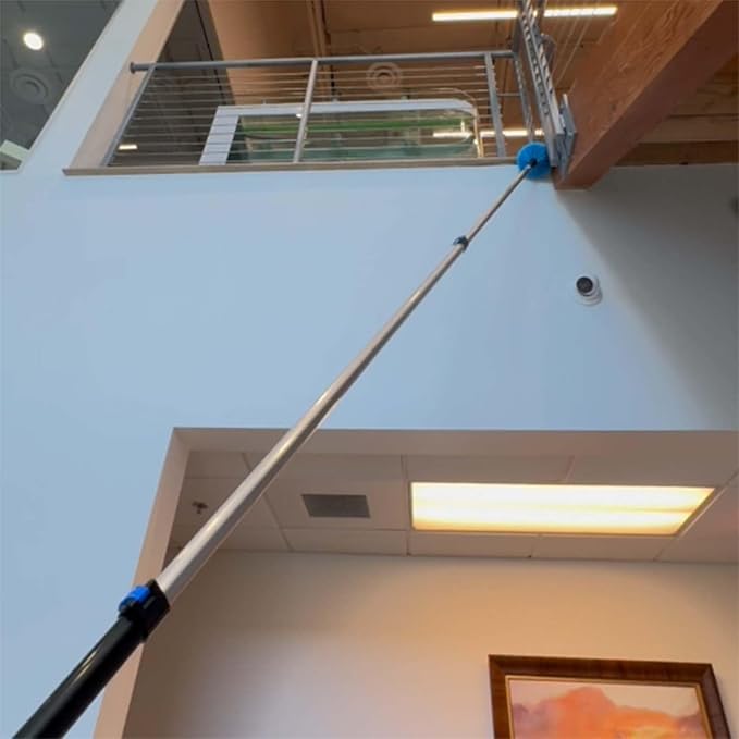20 Foot Fan Cleaner High Ceiling 2 Cobweb Dusters with Heavy Duty Extension Pole, Window Squeegee Kit, Household Cleaning Gloves(12ft)