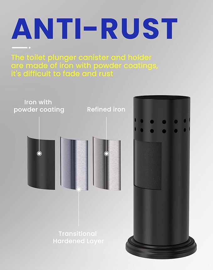 DOWRY Anti-Hand Off Toilet Plunger with Holder for Bathroom,Powerful Efficient Force Suction Cup,Heavy Duty, Deep Cleaning Black