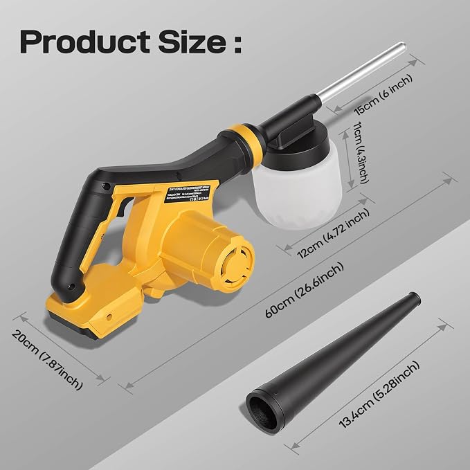 Electric Diatomaceous Earth Duster Compatible with DeWalt 20V/60V Battery (No Battery), Variable Speed, 3-in-1 Garden Dust Applicator/Blower/Vacuum Cleaner with 800mL Capacity