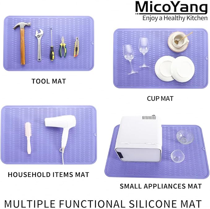 MicoYang Silicone Dish Drying Mat for Multiple Usage,Easy clean,Eco-friendly,Heat-resistant Silicone Mat for Kitchen Counter or Sink,Refrigerator or Drawer Liner Light Purple 3XL 28 inches x 18 inches