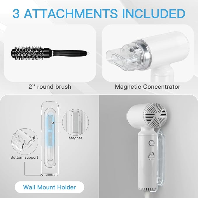 Hair Dryer, Webeauty Travel Mini High-Speed Blow Dryer, 110,000RPM Brushless Motor for Fast Drying, 200 Million Negative Ions for Frizz Smoothing, Portable Lightweight with Brush for Women