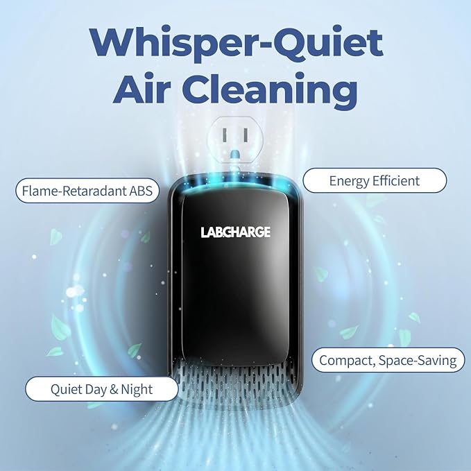 Lab Charge Air Ionizer for Home, Plug-In Filterless Negative Ion Air Purifier, Quiet Air Freshener for Bedroom, Office, Kitchen, Mini Air Cleaner for Odor, Smoke, Dust Mites & Pet Dander (8)