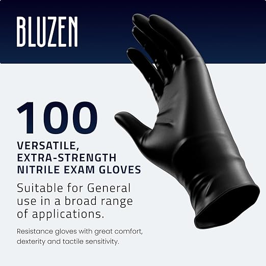BLUZEN Black Extra Strength Disposable Nitrile Gloves Small - Food and Medical Grade Disposable Gloves - Rubber and Latex Free Gloves - For Surgical, Medical, Food Service, Kitchen, Mechanic, Cooking