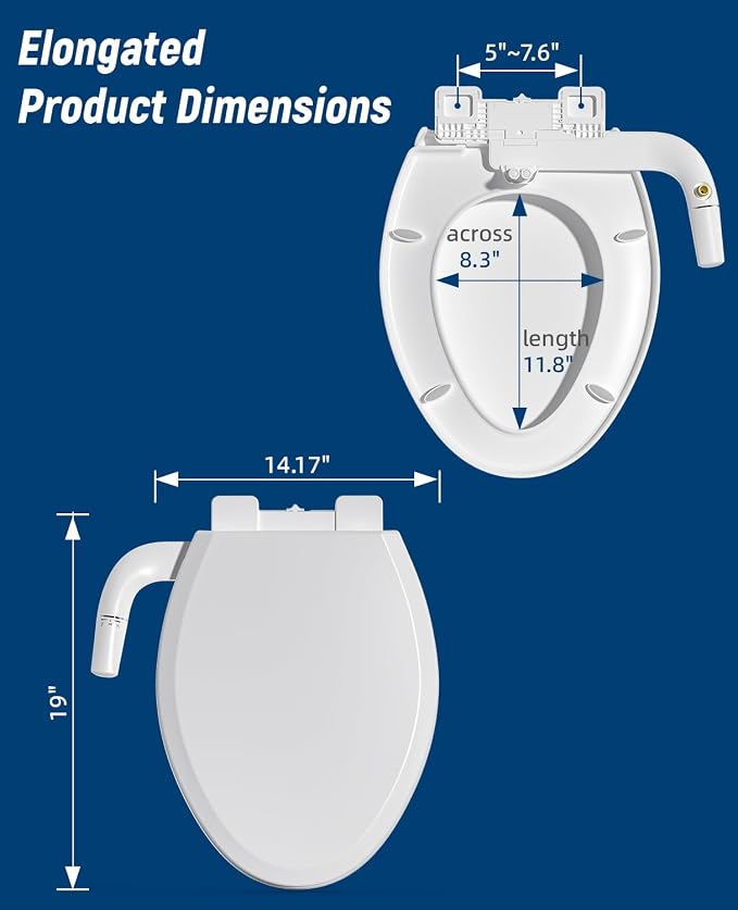 SAMODRA Elongated Bidet Toilet Seat with Soft Close Lid - Non-Electric Dual Nozzle System, Quick-Release for Easy Installation & Clean