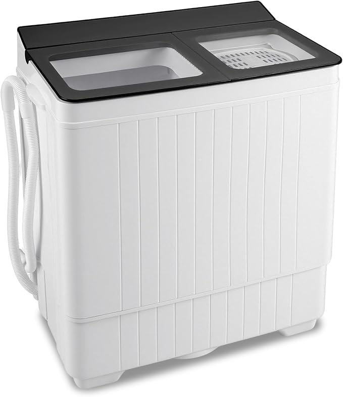 Giantex Portable Washing Machine, 26LBS Twin Tub Mini Compact Laundry Washer Spinner Combo with Drain Pump, 18Lbs Washer and 8Lbs Spinner for Apartments, RVs, Dorms, Gray+White