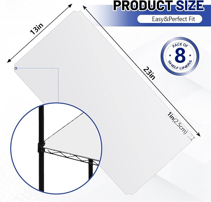 Sliner 8 Pack 14 x 24 Inch Wire Shelf Liner Clear Plastic Waterproof Liners for Organizing Metal Rack Shelves, Kitchen Cabinets, Cupboard, Pantry