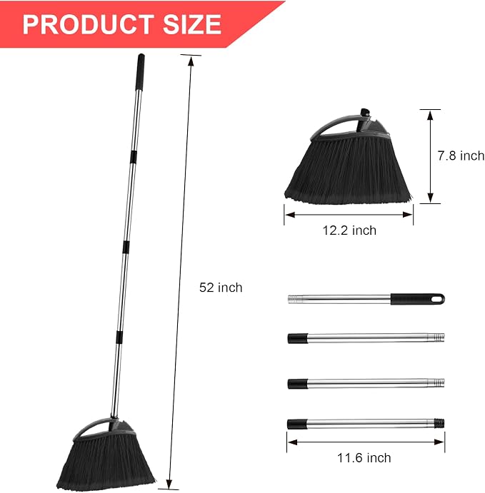 8 Pcs Heavy Duty Commercial Broom Bulk 52 Inch Indoor Outdoor Broom with Long Handle Heavy Duty Angle Broom with Four-Section Telescopic Rod for Garden Garage House Kitchen Office Floor