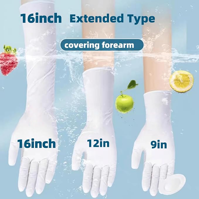 16 inch Nitrile Disposable Gloves Long Sleeved Blue 6Mil Durable Waterproof Latex Free Cleaning Dishwashing 50PCS
