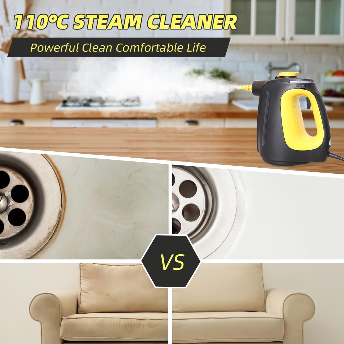 Handheld Steam Cleaner with 9 pcs Accessories Multi Surface Steam Cleaner for Home 530ml Natural Multi Purpose Steamer for Cleaning Grime, Grease，Floor, Upholstery, Grout and Car