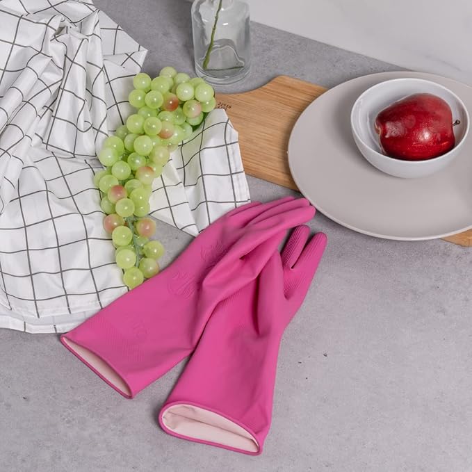 Mamison Quality Kitchen Rubber Gloves, Cleaning, Dish Wash, Dust Removal, Reusable Natural Latex Gloves (10 Pairs, Small)
