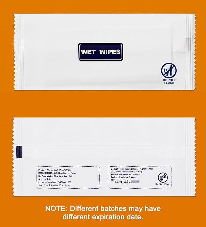 500 pcs Wet Wipes Individually Wrapped, Disposable Skin Cleansing Wipes, Individual Wrapped, Safe, Convenient, Lightweight, Aloe Vera for Butt, Hands, Face Cleaning, Daily Use, Blue
