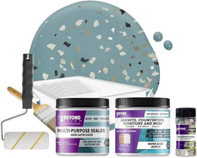 Beyond Paint Smoked Gray Flecks Countertop Makeover Kit with Paint, Sealer, Flecks, and Tools for Countertops, Nantucket