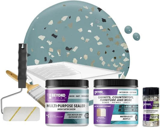 Beyond Paint Smoked Gray Flecks Countertop Makeover Kit with Paint, Sealer, Flecks, and Tools for Countertops, Nantucket