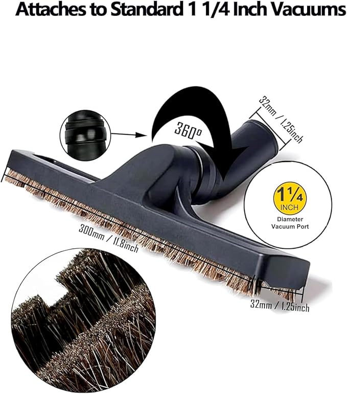 12 Inch Shop Vac Floor Brush Assembly, 1 1/4 Inch (32mm) Universal Replacement Floor Brush Head, 360° Swivel Vacuum Cleaner Attachments With Wheels