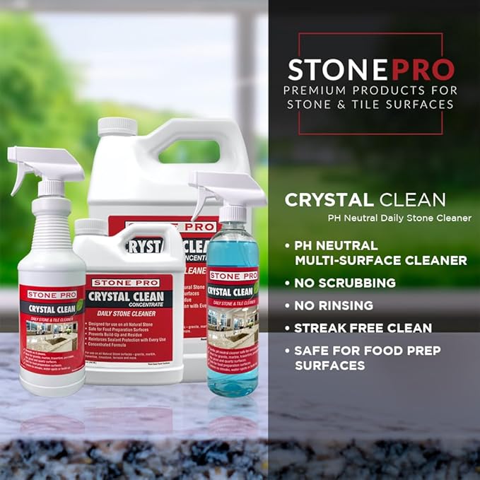 Stone Pro Crystal Clean - Surface Cleaner & Sealer, Concentrate 32 oz Quart