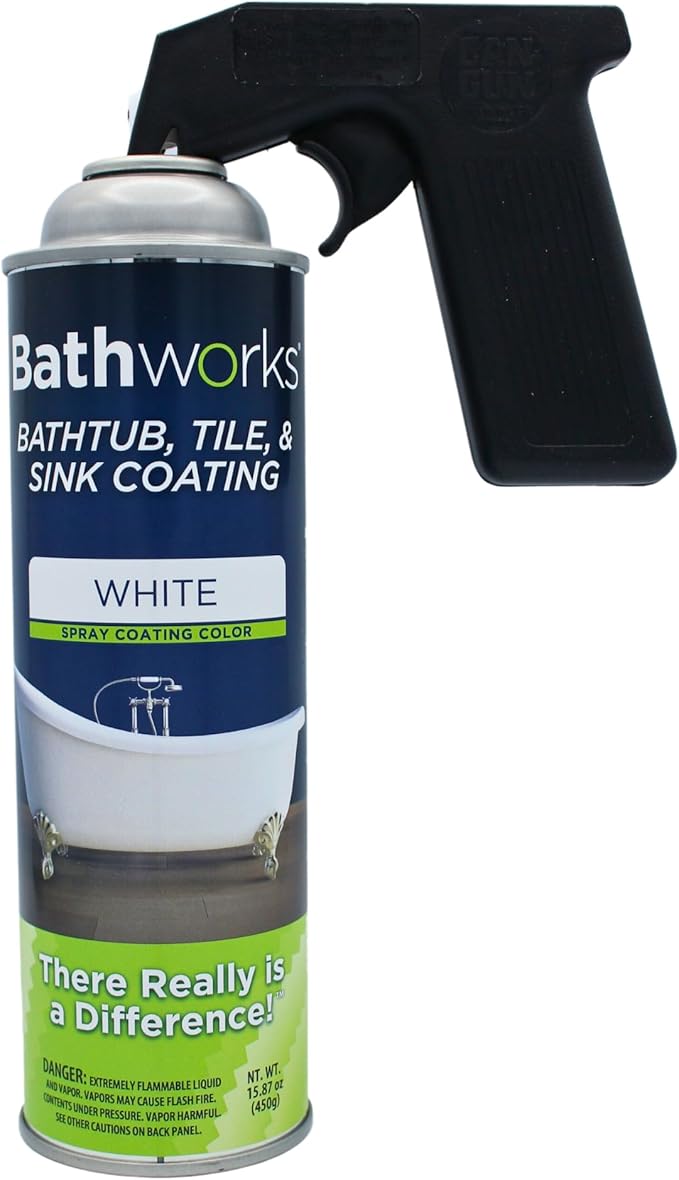 Bathworks Bathtub Refinishing Kit (WHITE); 2 Spray Cans; for Tub, Tile, & More; 32oz of Resin Paint; 24-hour dry time; with bonus comfort grip