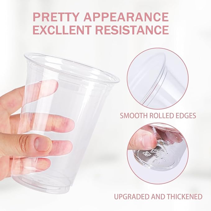 BYSNOW 12 oz Clear Plastic Cups - 300 Count Disposable Wine Cup for Party, 12 Ounce Drinking Cups Bulk, PET Cocktail Glasses for Smoothie, Fruit, and Cold Beverage
