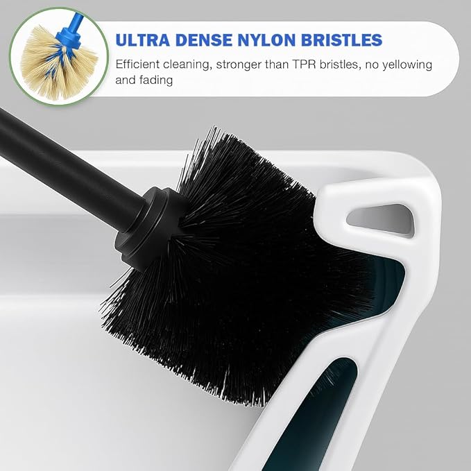 304 Stainless Steel Toilet Brush and Holder Set, Heavy Duty Toilet Bowl Brush and Holder with Removable Inner Bowl, Splash Protection, Long Handle for Bathroom
