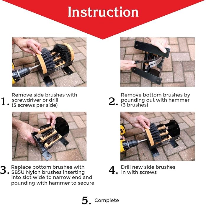 Scrusher Big Boot Cleaner - Extra Wide Heavy Duty Outdoor Boot Brush Scraper with Replacement Brush Set