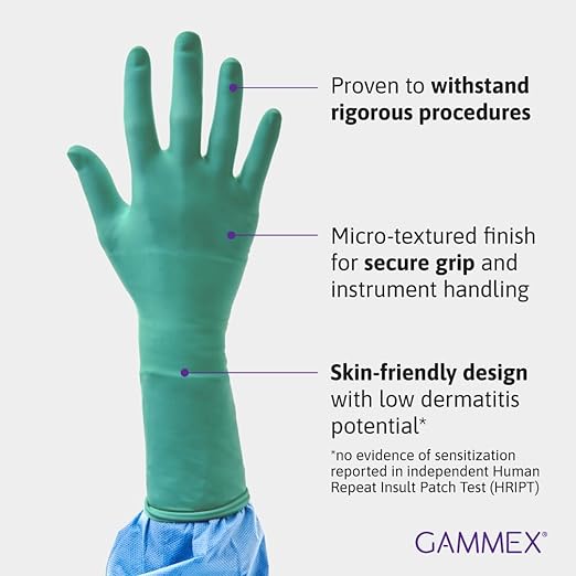 Ansell GAMMEX Non-Latex Micro-Texture Neoprene Surgical Gloves for Healthcare, Size 7 Green (Box of 50)