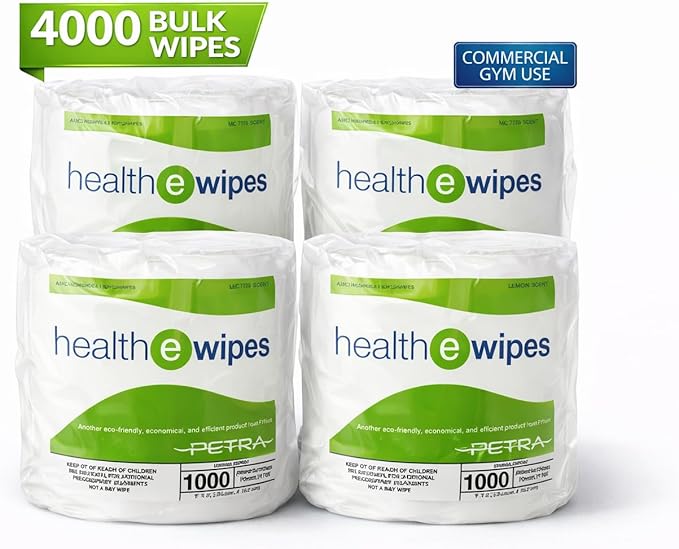 Gym Equipment Wipes – Antiseptic Gym Cleaning Wipes, 4000 Count (4 Rolls), Alcohol Free Bulk Sanitizing Fitness Wipes for Equipment, Gyms, Studios & Facilities | HealthEwipes