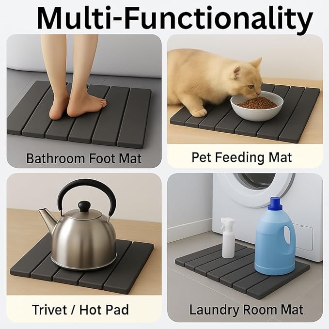 Super Absorbent Stone Dish Drying Mat – 16" x 12" Compact Fast-Drying Diatomite Mat for Countertops, Cups & Small Dish Loads