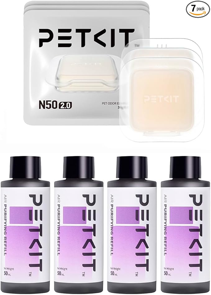 PETKIT 4 Bottles Air Purifying Refills+3 Packs Pet Odor Eliminator N50 2.0, Pet Odor Control Remover for Automatic Cat Litter Box, Self-Cleaning Cat Litter Box Deodorizer