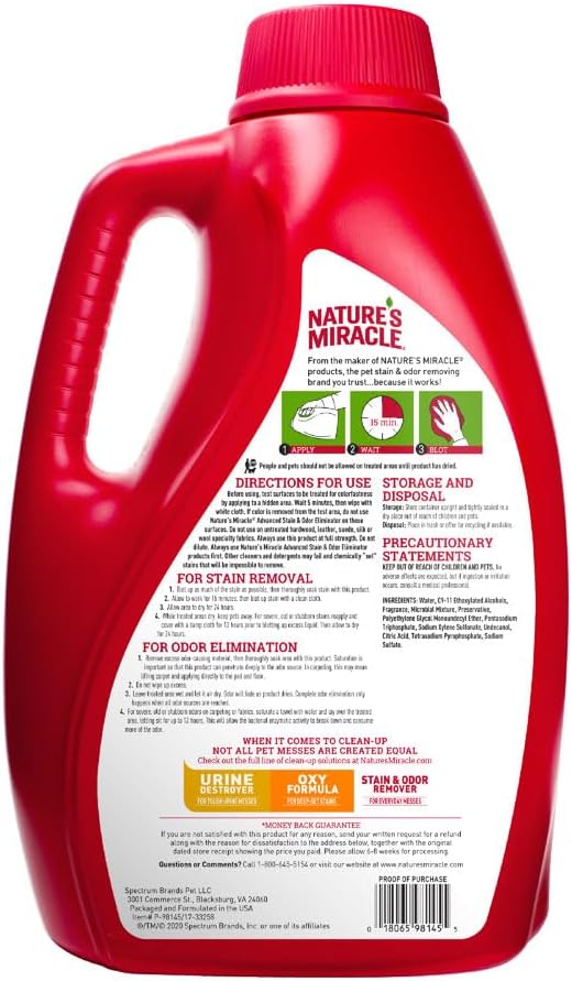 Nature’s Miracle Advanced Stain & Odor Eliminator, Severe Mess Enzymatic Formula For Tough Pet Messes, Sunny Lemon Scent, 1 Gallon