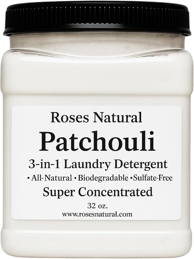 Patchouli 3-in-1 Laundry Detergent Powder, 32 oz, All-Natural Super Concentrated Powder, HE Compatible, Laundry Booster, Sulfate-Free, Made in the USA
