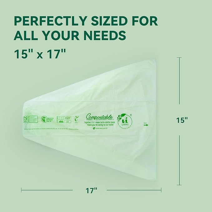 UNNI Compostable Produce Bags, 15"x17", 1400 Count, ASTM D6400, BPI, CMA & OK compost HOME Certified, For Farmers Markets, Grocery Stores & Sustainable Produce Storage, Rooted in San Francisco