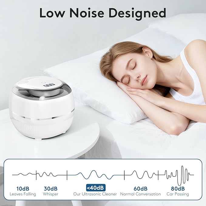 Ultrasonic Retainer Cleaner Machine, 48kHz Dental Cleaning Pod for Night Guards, Mouth Guards, Aligner, Braces, Toothbrush, Jewelry, Ultrasonic Dentures Cleaner with Digital Timer, 220ML, White