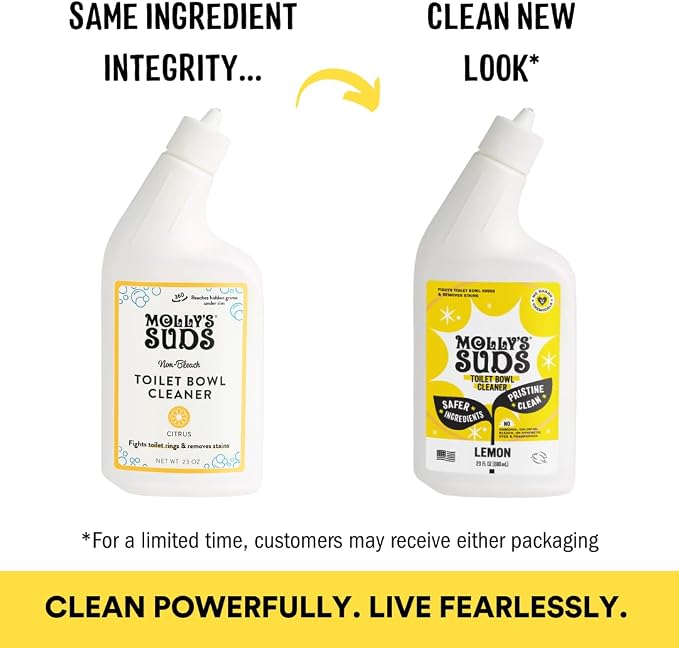 Molly's Suds Toilet Bowl Cleaner (Non-Bleach) | 98% Plant-Based Gel Formula Freshens, Removes Stains and Deodorizes | Lemon Scent - 23 Fl Oz (Pack of 3)