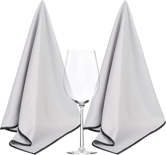 SINLAND Microfiber Glass Polishing Cloths Large Size Thick Lintless Drying Towels for Wine Glasses Stemware Dishes Stainless Appliances 20 Inch X 25 Inch Pack of 2 Grey