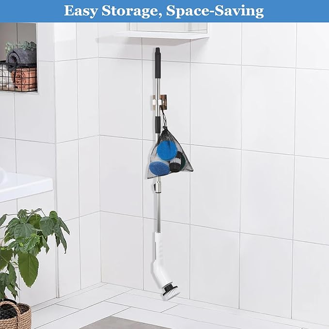 Cordless Electric Spin Scrubber, Powerful 2-Speed Shower & Bathroom Cleaner with LED Display, Adjustable Handle & 11 Brush Heads, Lightweight, Rechargeable & Perfect for Tough Grime
