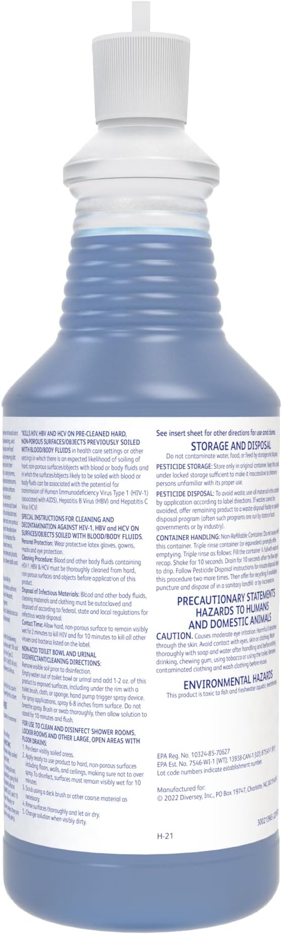 CREW Diversey 100925283 Neutral Non-Acid Bowl & Bathroom Disinfectant, 32 oz Squeeze Bottle, 12/CT | Ready to Use, Fresh Scent, Toilet Bowls, Urinals, Shower Rooms, Locker Rooms, Hard non-porous Surfaces