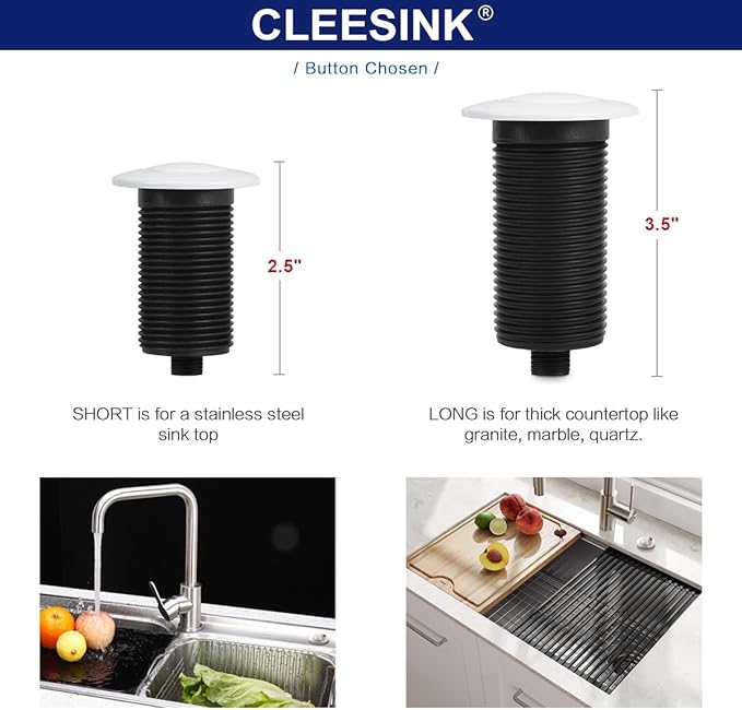 Garbage Disposal Switch, Cordless Air On Off Kit for Food Waste Disposer, Plastic White, LONG 3.5" Sink Top Push Button by CLEESINK