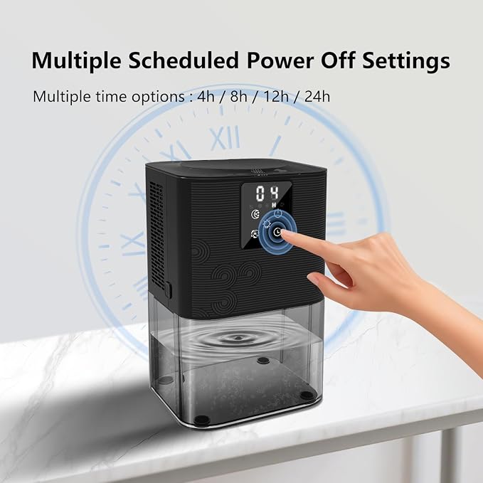 MTOX Dehumidifier, 3L/105oz Water Tank, 1100ml/Day, Dehumidifier for Bathroom Bedroom Basement RV, Ultra-Quiet 28dB Sleep Mode, Auto Shut-Off, Auto Defrost, 7-Color LED Light, Digital Display (Black)