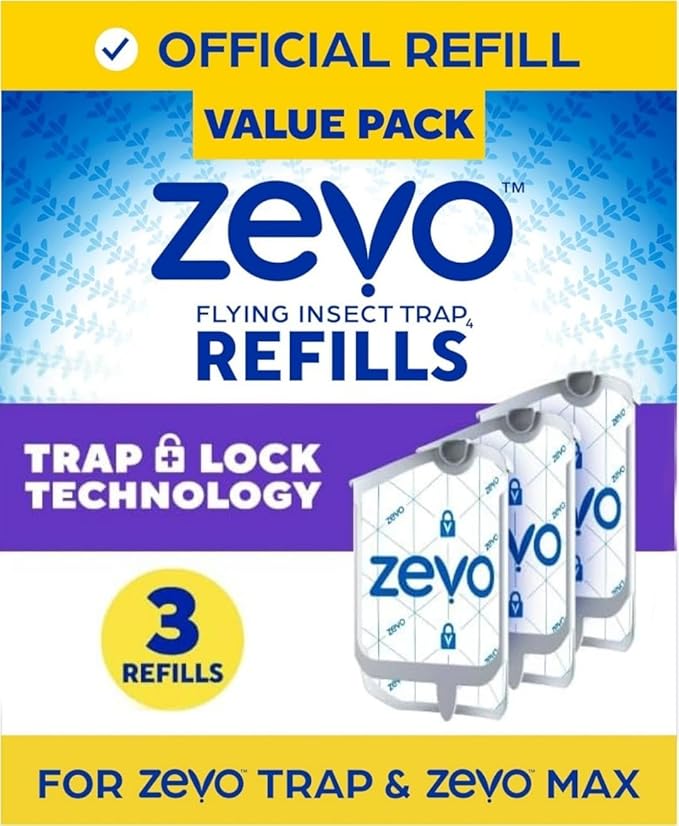 Zevo Flying Insect Trap Official Refill Cartridges - Fits Both Zevo Trap & MAX Indoor Fly Trap - to Catch Gnats, House & Fruit Flies (3 Official Refill Cartridges)