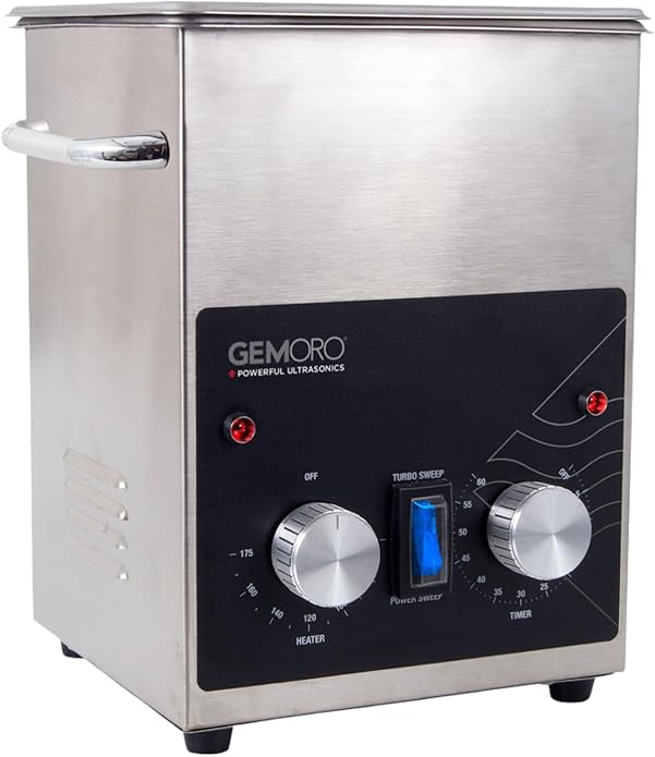 GemOro Ultrasonic Jewelry Cleaner | Heated Stainless Steel Personal Gentle Cleaner with Basket | Professional Performance Machine for Rings Watches Glasses Earrings
