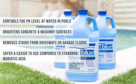 Acid Blue Muriatic Acid - Swimming Pool pH Reducer | Buffered, Low-Fume - Case (4 Gallons)