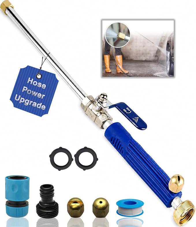 Hydro Jet High Pressure Power Washer Wand for Car Washing or Garden Cleaning, Heavy Duty Metal Watering Sprayer with Universal Hose End, Hydrojet Water Power Nozzle, Fan and Jet Stream