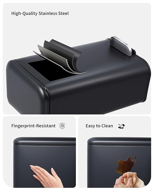 Garvee 5.2 gal Bathroom Trash Can, Step Garbage Can with Soft-Close Lid, Stainless Steel Recycling Bin with Removable Inner Bucket, Rectangular Waste Container for Kitchen, Living Room, Office, Black