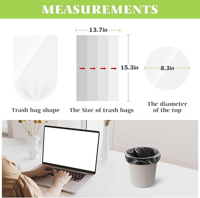 Teivio 1 Gallon(Fit 1-1.2 Gal) 260 Counts Strong Trash Bags 1 Gallon 1.2 Gallon Garbage Bags, Bin Liners, for home office kitchen (Black)